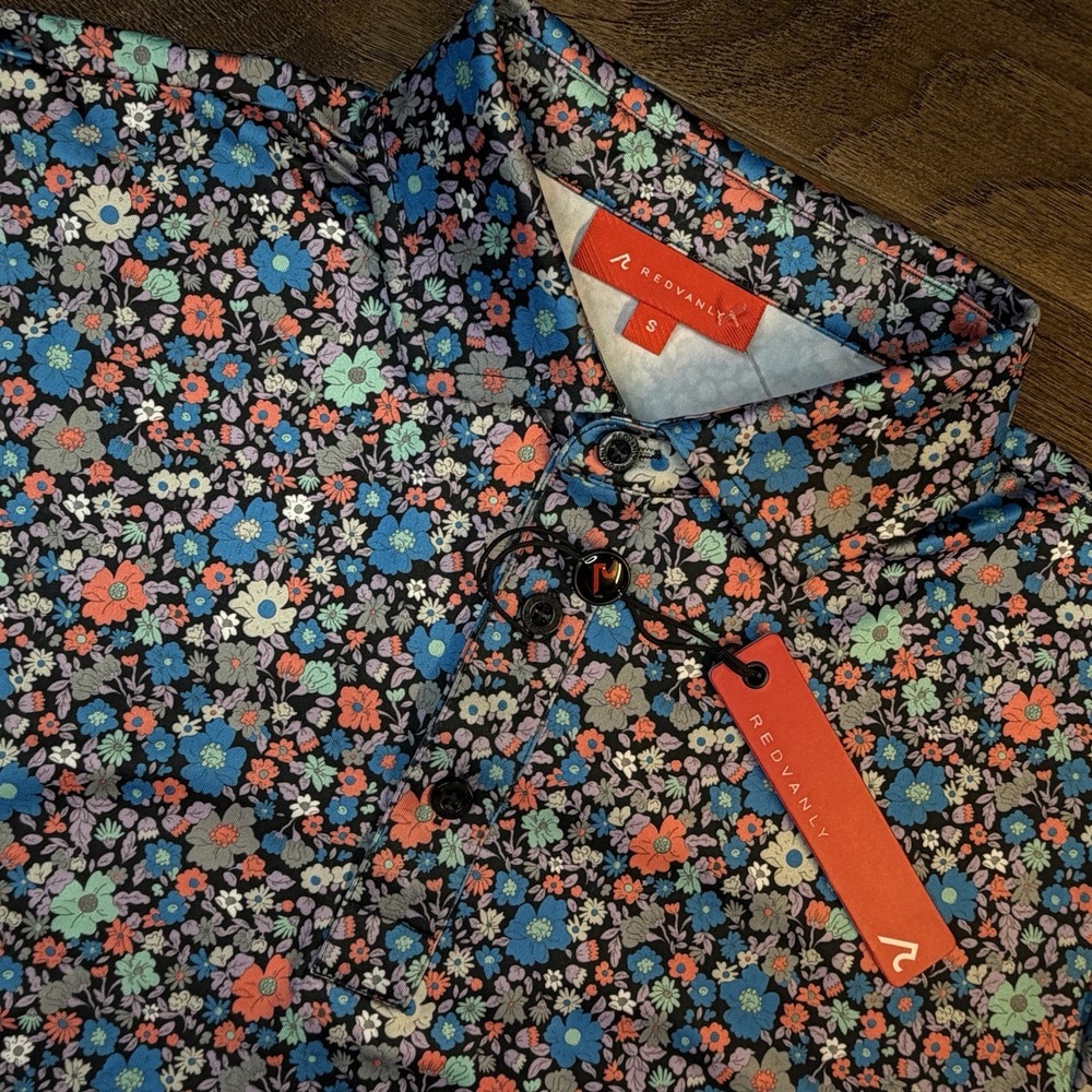 Redvanly Louis Tuxedo Floral Polo Shirt Golf Men's S Performance Stretch New